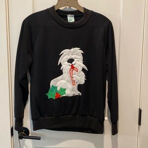 The Frog Pond Black Sweatshirt/Pants w/Dog on  & Hollly Leaves/Candy‎ Kane